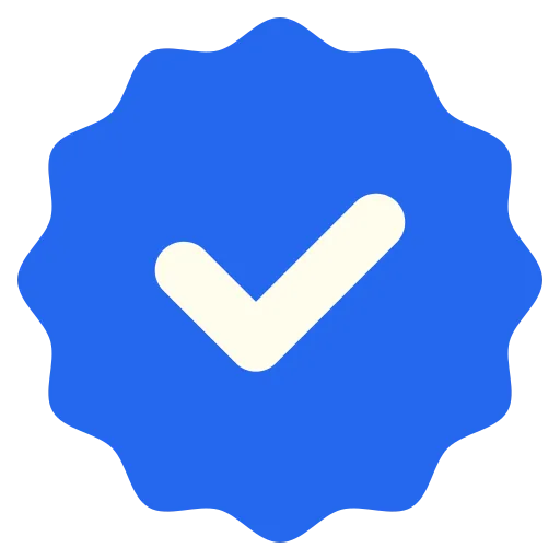 Blue verification badge with white checkmark inside.