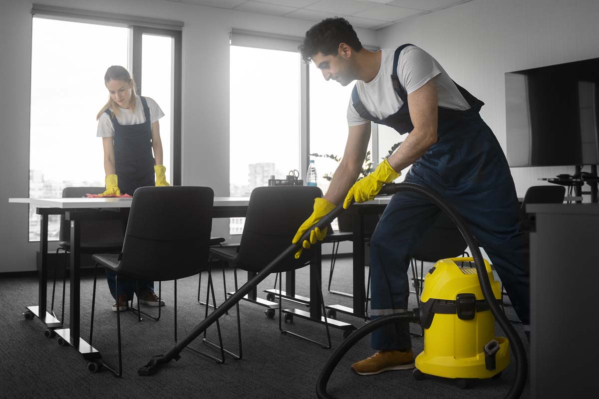 Commercial cleaner servicing an office
