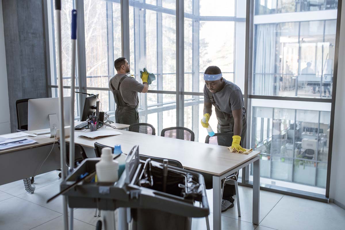 Commercial cleaning team in a workplace